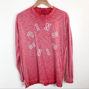 VS PINK Heathered Red Long Sleeve Distressed Tee